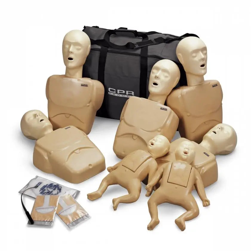 CPR PROMPT 7-PACK MANIKINS - 5 ADULT/CHILD / PEDIATRIC & 2 INFANT / BABY - TAN - First Aid Market