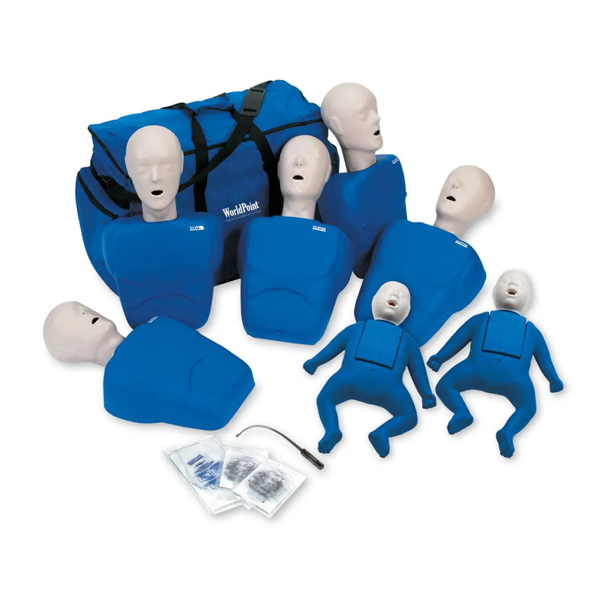 CPR Prompt 7-Pack Manikins - 5 Adults/Child/ Pediatric & 2 Infant / Baby - Blue - First Aid Market