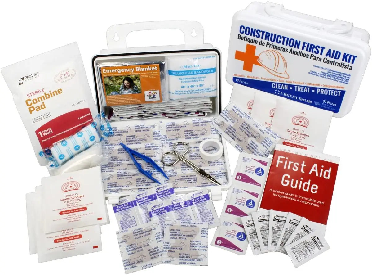 Bilingual OSHA Contractors First Aid Kit for Job Sites up to 10 People – Gasketed Plastic, 97 pieces - First Aid Market