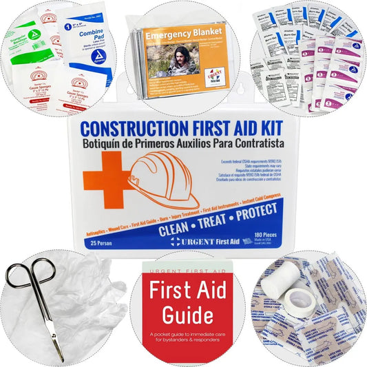 Bilingual OSHA Contractors First Aid Kit for Job Sites up to 25 People – Gasketed Metal, 180 pieces - First Aid Market