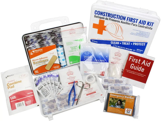 Bilingual OSHA Contractors First Aid Kit for Job Sites up to 25 People – Gasketed Plastic, 180 pieces - First Aid Market