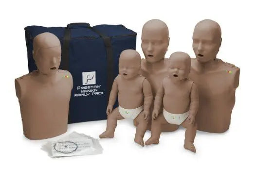 Prestan Family Pack of CPR Manikins (2 Adults, 1 Child, & 2 Infants) with Compression Rate Monitors - First Aid Market